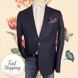 STAFFORD Regular fit Mens 42L Navy Wool Blazer Sport Coat Two-Button Jacket Navy